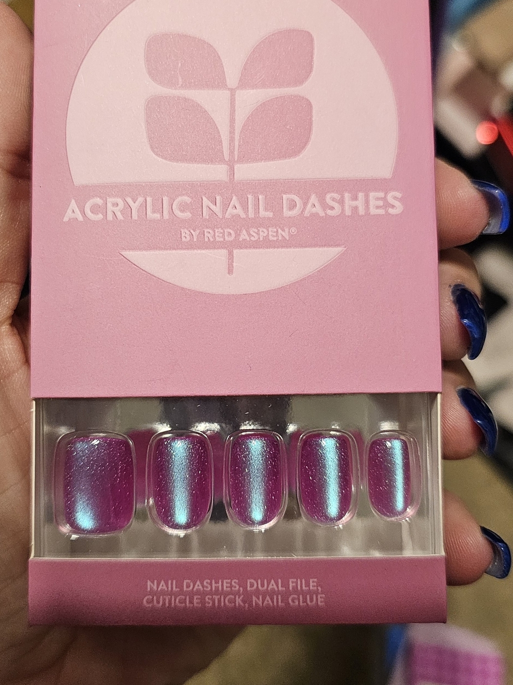Red Aspen Acrylic Nail Dashes - Iridescent Pink-Blue Press-On Nails
